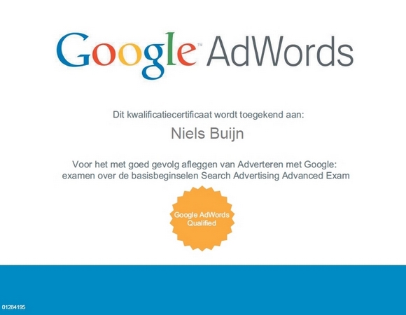 Google AdWords kwalificactiecertificaat Niels Buijn